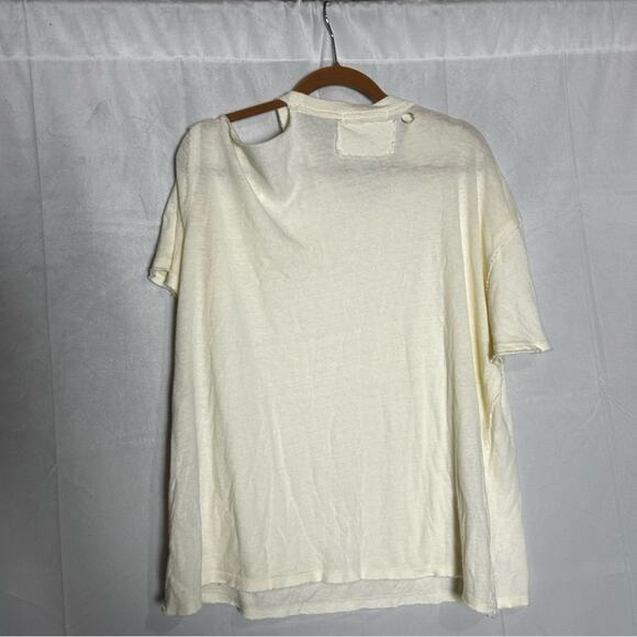 NWT Free People Cream Distressed Short Sleeve Crew Neck 100% Cotton T Shirt XS - Picture 2 of 9